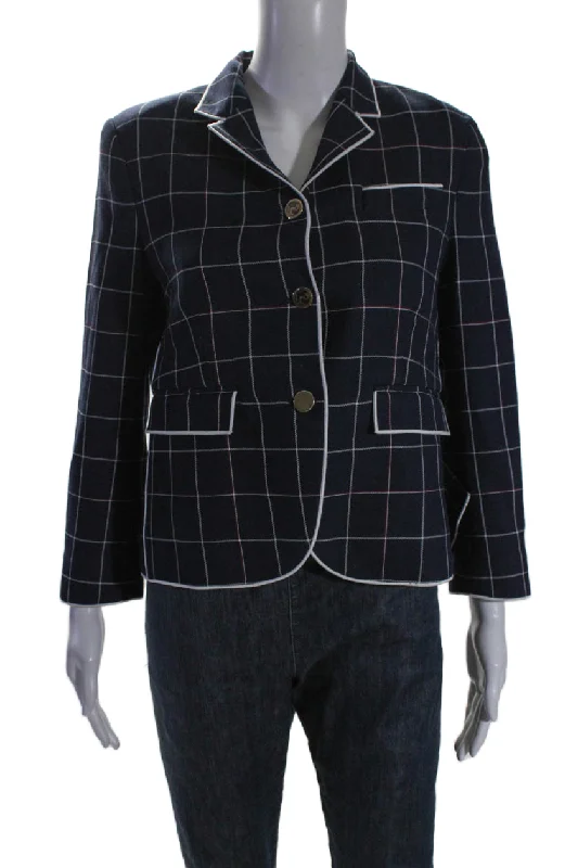 Perfect Tailoring Thom Browne Women's Collared Long Sleeves Unlined Plaid Blazer