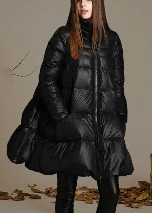 Summer Comfort Trendy Black Stand Collar zippered fashion Winter Down Cotton Coat