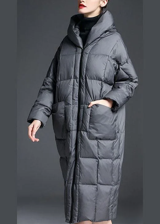 Easygoing Style Trendy Grey zippered Warm Thick Winter Duck Down down coat