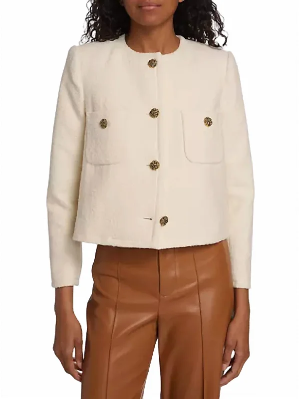American Style Tweed Cotton-Blend Jacket In Ecru