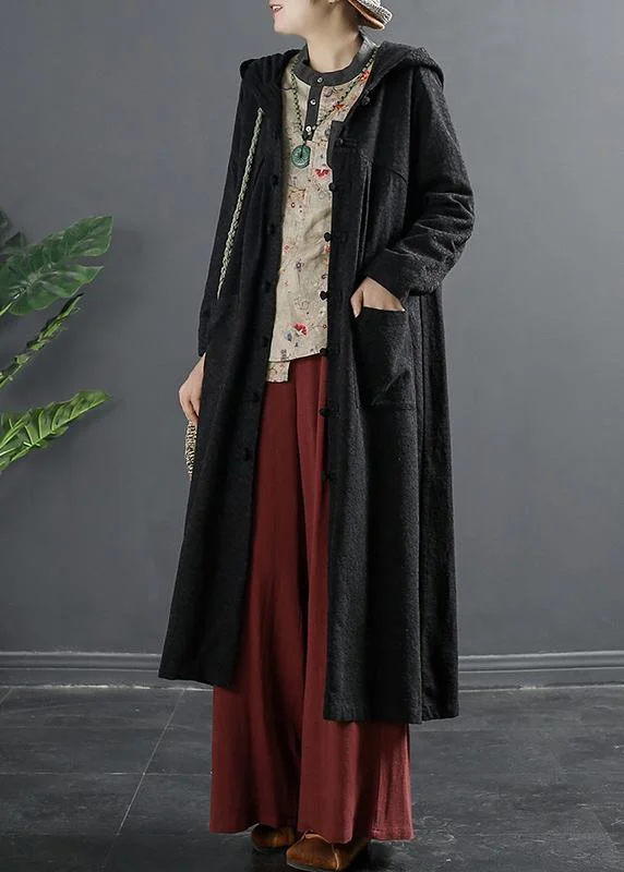 Classic Color Unique Black Fine Clothes For Women Tunic Chinese Button Coat
