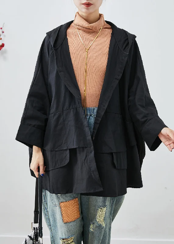 Comfy Layers Unique Black Oversized Patchwork Cotton Jacket Batwing Sleeve