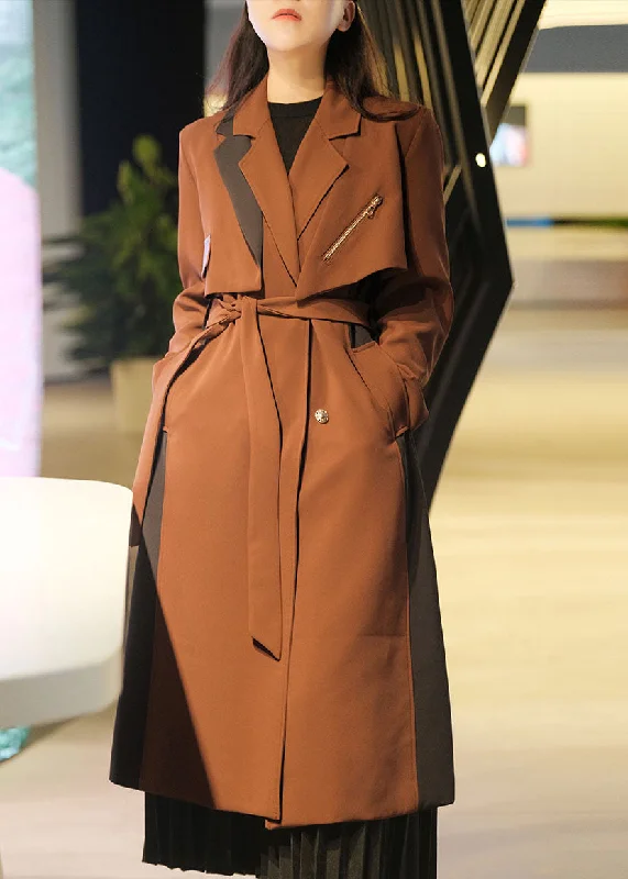 Embroidered Letters Unique Caramel Zip Up Patchwork Spandex Trench Coats 2 Piece Outfit Fall Embroidered Letters Unique Caramel Zip Up Patchwork Spandex Trench Coats 2 Piece Outfit Fall