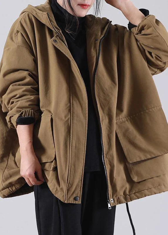 Spiritual Vitality Unique Khaki Hooded drawstring Warm Fleece Jacket In Winter Winter Spiritual Vitality Unique Khaki Hooded drawstring Warm Fleece Jacket In Winter Winter