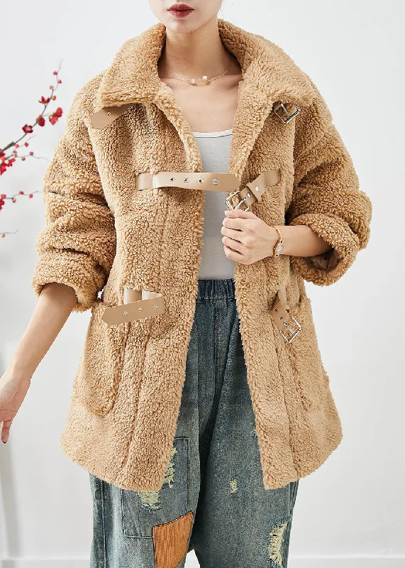 Beautiful Romance Unique Khaki Peter Pan Collar Pockets Faux Fur Teddy Coats Winter Beautiful Romance Unique Khaki Peter Pan Collar Pockets Faux Fur Teddy Coats Winter