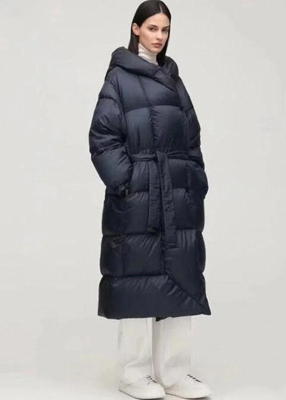 Retro Fashion Unique Navy hooded Pockets Thick Winter Duck Down Down Coat