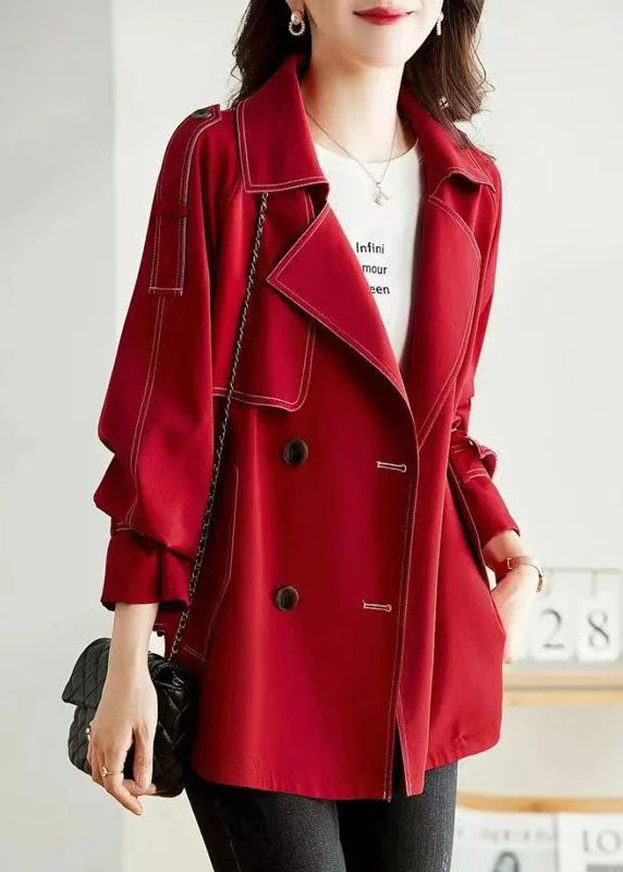 Fashion Elements Unique Red Peter Pan Collar Pockets Button Patchwork Cotton Coats Fall Fashion Elements Unique Red Peter Pan Collar Pockets Button Patchwork Cotton Coats Fall