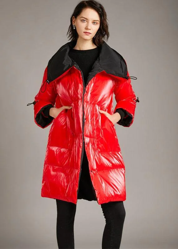 Age-reducing Style Unique Red zippered Nail bead fashion Winter Duck Down Coat