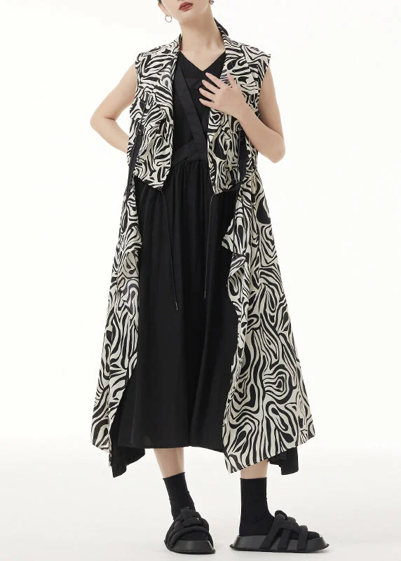 Elegant And Noble Unique Zebra Pattern Asymmetrical Lace Up Patchwork Silk Long Waistcoat Sleeveless Elegant And Noble Unique Zebra Pattern Asymmetrical Lace Up Patchwork Silk Long Waistcoat Sleeveless