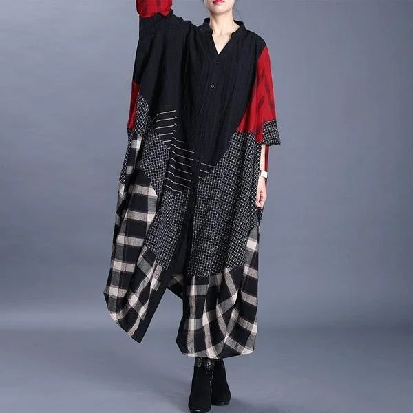 Cool Style V-neck Patchwork Plaid Three Quarter Sleeve Coat 2020 New Loose Retro All-match Women Windbreaker Cool Style V-neck Patchwork Plaid Three Quarter Sleeve Coat 2020 New Loose Retro All-match Women Windbreaker