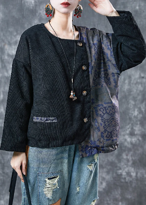 Soft Looks Vintage Black Asymmetrical Patchwork Fine Cotton Filled Coats Winter