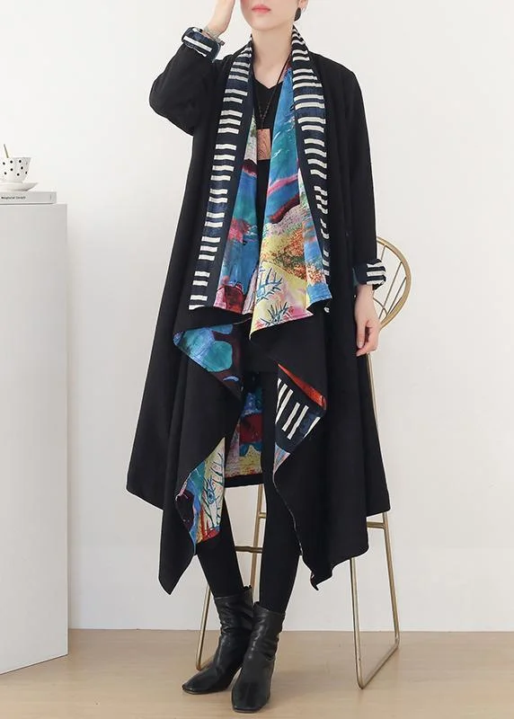 Comfortable Outfits vintage black green Woolen Coats Women plus size clothing mid-length coatsasymmetric hem patchwork jacket