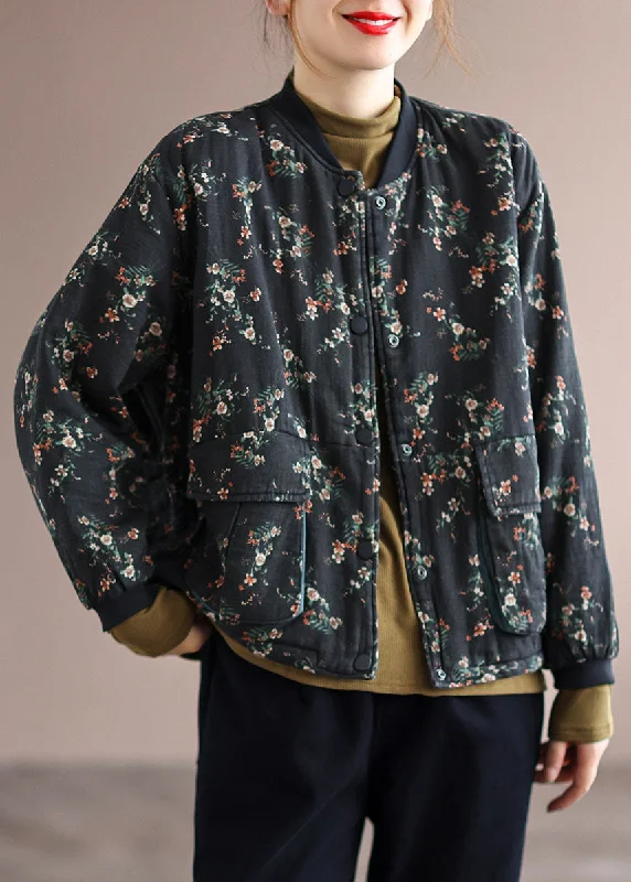 High-quality Design Vintage Black Stand Collar Pockets Fine Cotton Filled Jacket Spring