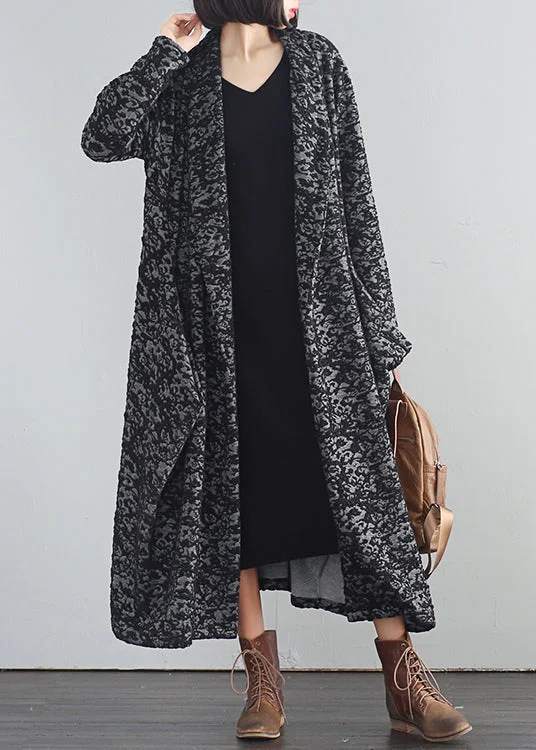 Fashion Classic Vintage Black V Neck Print Button Trench Coats Fall