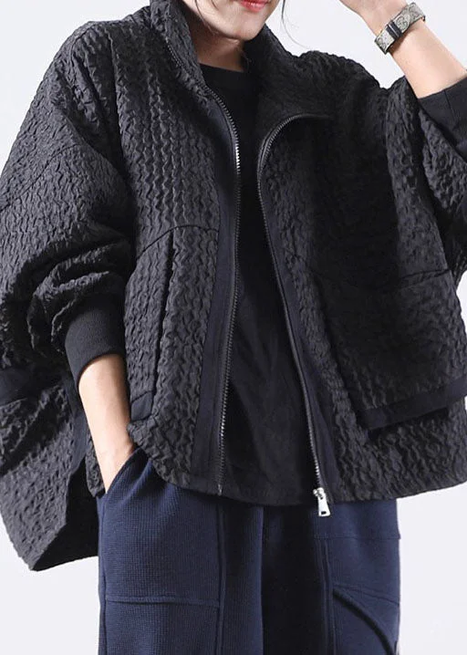 Personal Charm Vintage Black Zip Up Pockets Corduroy Jackets Spring