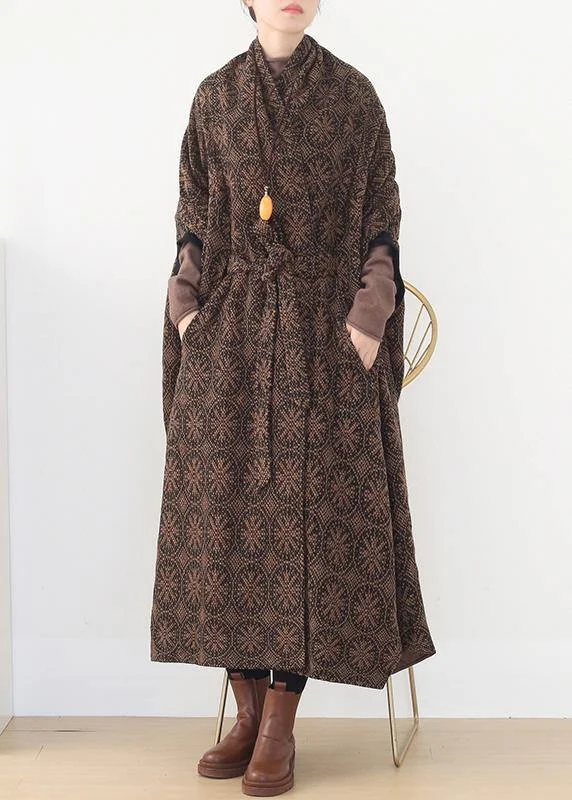 Soft Fashion vintage brown wool coat plus size v neck trench coat cloak woolen outwear