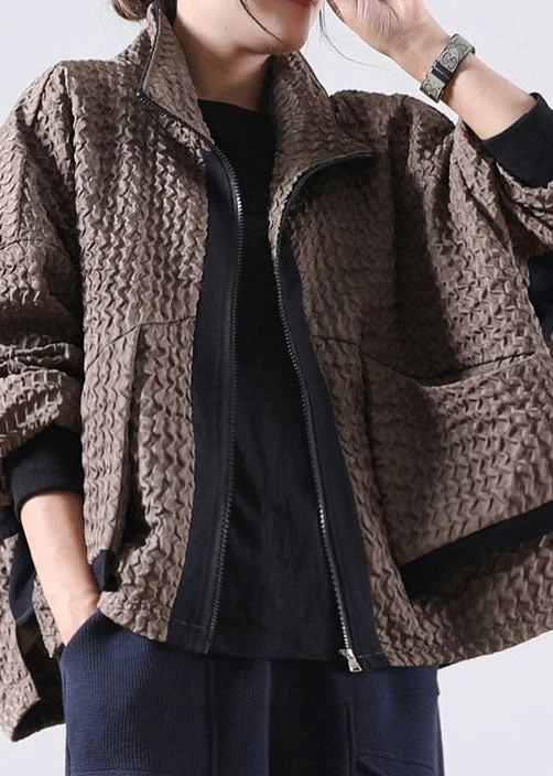 Summer Selection Vintage Caramel Zip Up low high design Corduroy Coat Spring