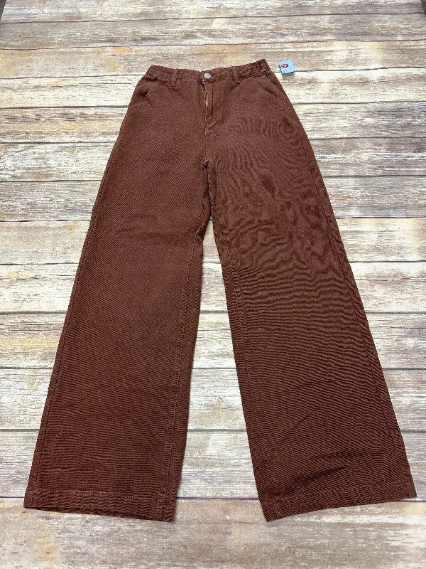 Graphic Caps Jeans Wide Leg By Shein In Brown Denim, Size: S