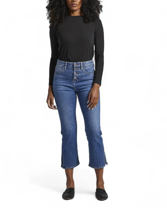 Functional Wear Phoebe High Rise Cropped Bootcut Button Fly Jean In Admiral Blue