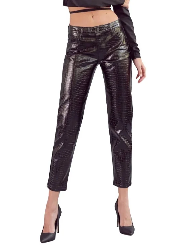 Warm Jackets Snakeskin Coated Straight Leg Jean In Black