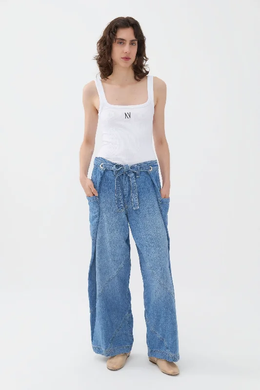 Youthful Style Contrast Top Stitching Pockets Jeans
