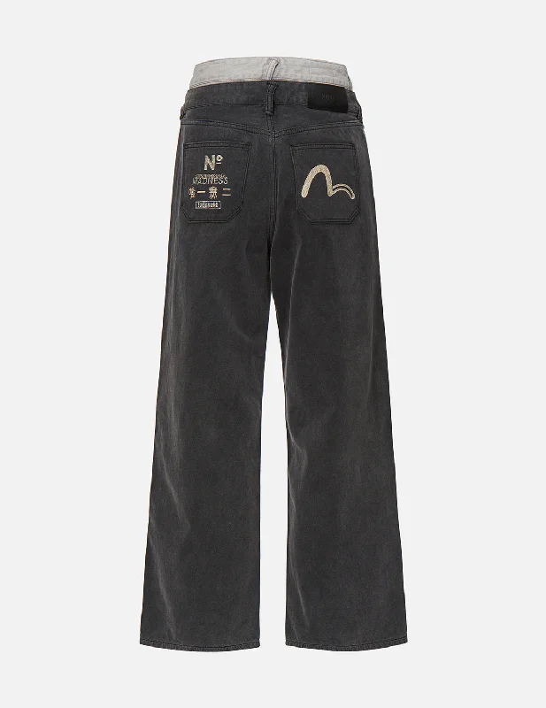 Soft Fabric Looks 双层裤腰阔腿牛仔裤