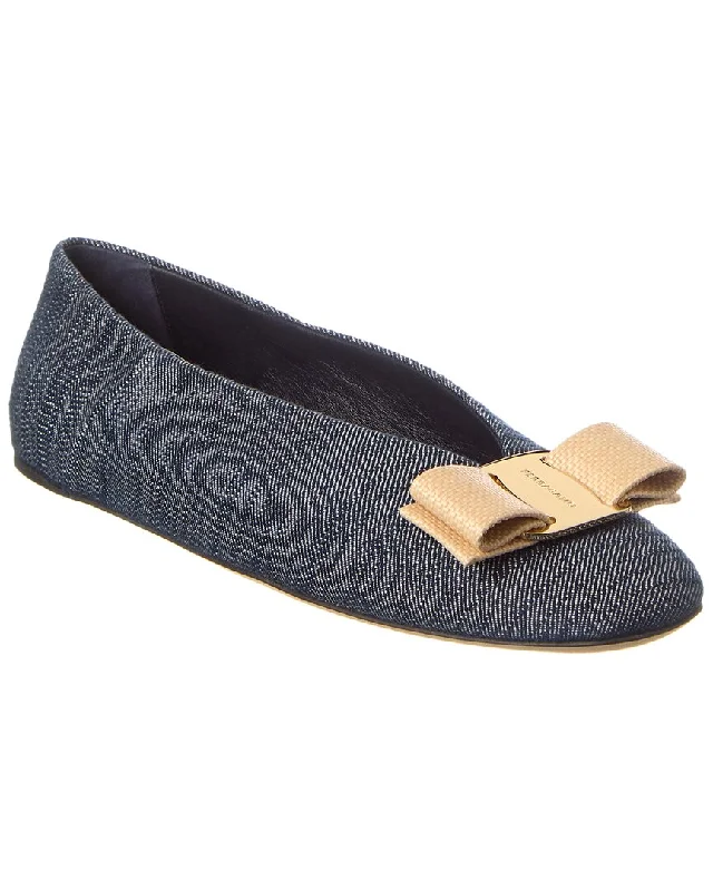 Comfortable Tops Ferragamo Vara Bow Denim Ballet Flat