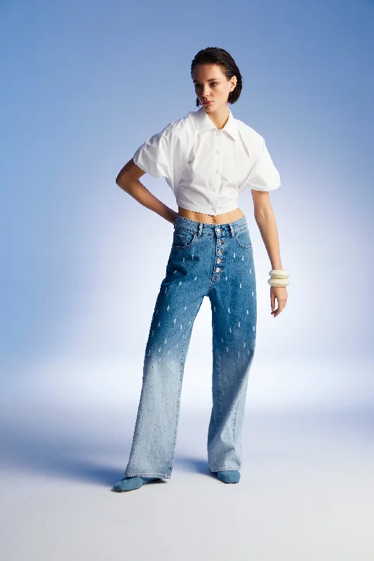 Street Fashion Gradient Wide Leg Jean Pants