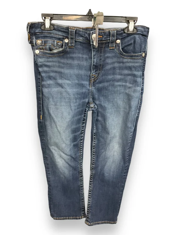 Floral Prints Jeans Cropped By True Religion In Blue Denim, Size: 10