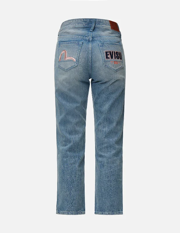 Fashion Must-have 小海鸥与商标刺绣宽版牛仔裤