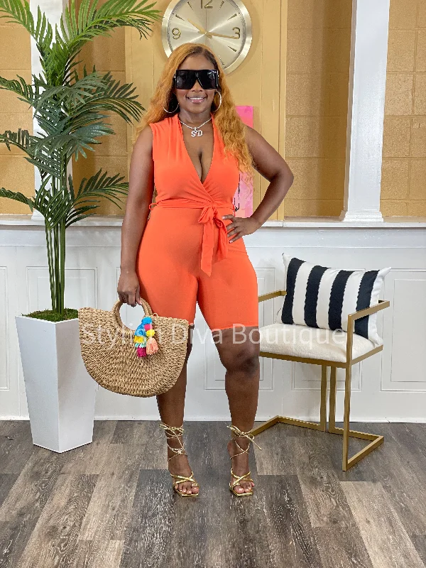 Fashionable Comfort Amber Sleeveless Romper (Orange)
