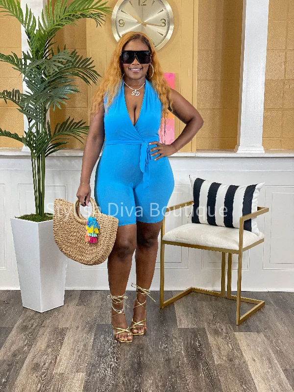Relaxed Fit Wear Amber Sleeveless Romper (Summer Blue)