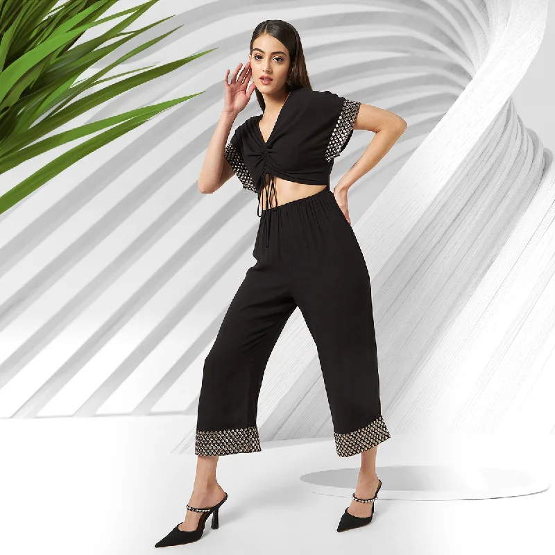 Body Design Black Solid Stylish Front Jumpsuit