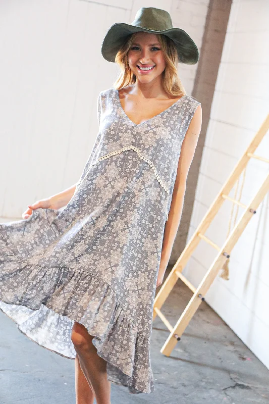 Elegant And Simple Boho Crochet Pom Pom V Neck Ruffle Hem Dress