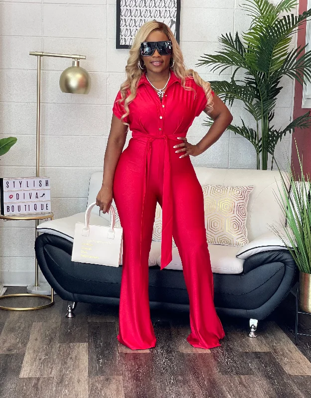 Relaxed Fit Bold Vibes Jumpsuit (Red)