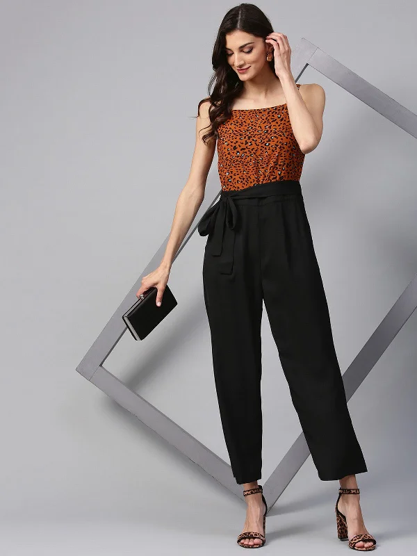 Comfortable Sweaters Brown Animal Print Jumpsuit