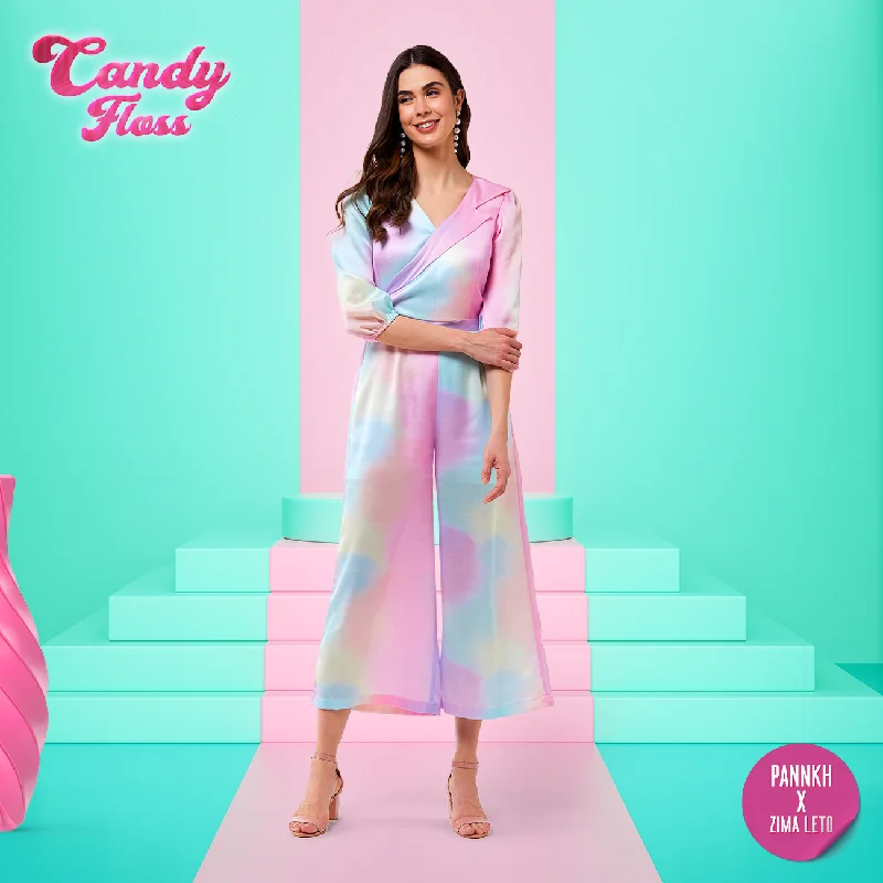 Simple Design Candy Inspired Digital Printed Collared Jumpsuit