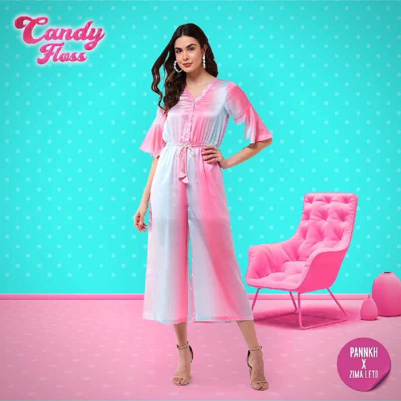 Dynamic Fashion Candy Inspired Digital Printed Jumpsuit With Front Drawstring Waistline