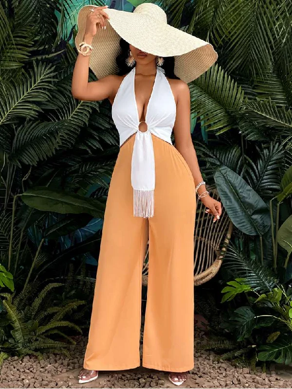 Trends Colorblock High Rise Backless Jumpsuits