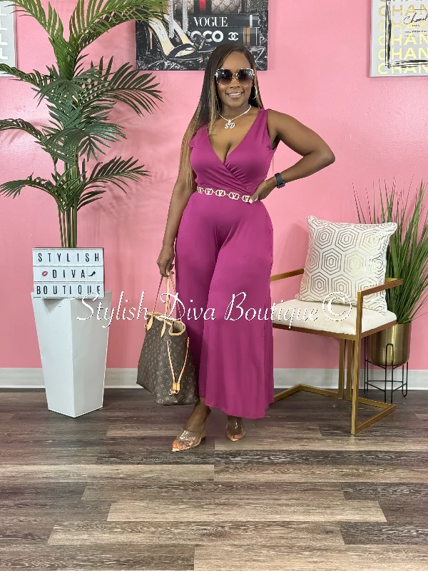 Street Cool Cyndi Sleeveless Capri Jumpsuit (Berry)