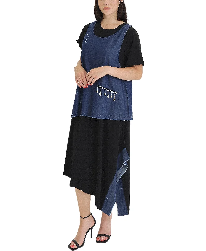 Weekend Style Denim Overlay Top w/ Dress - 2 Pc Set