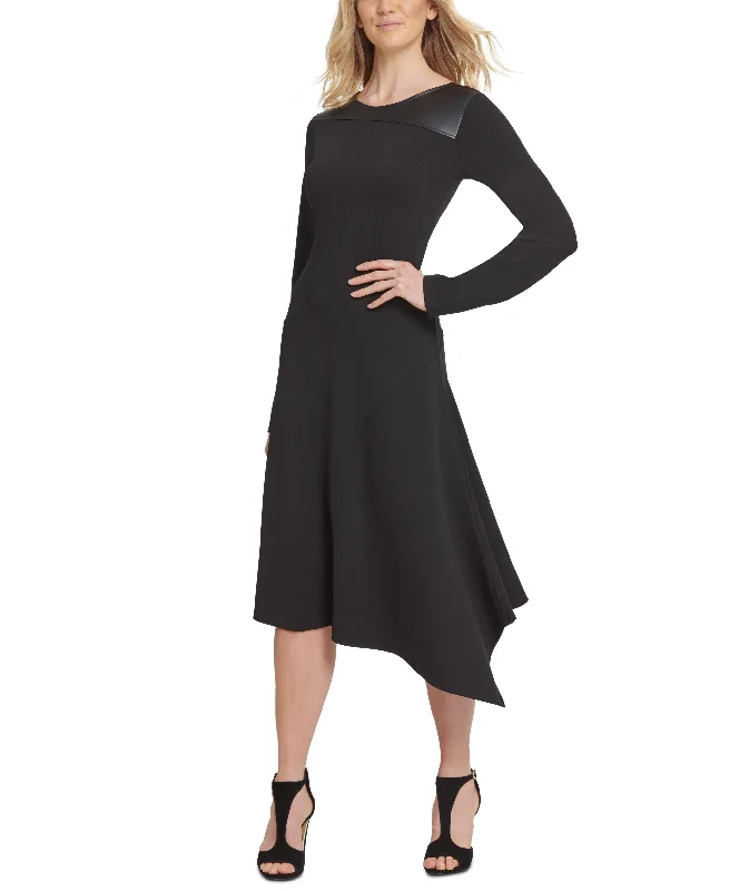 Cool Jackets DKNY Faux Leather Trim Asymmetrical Dress