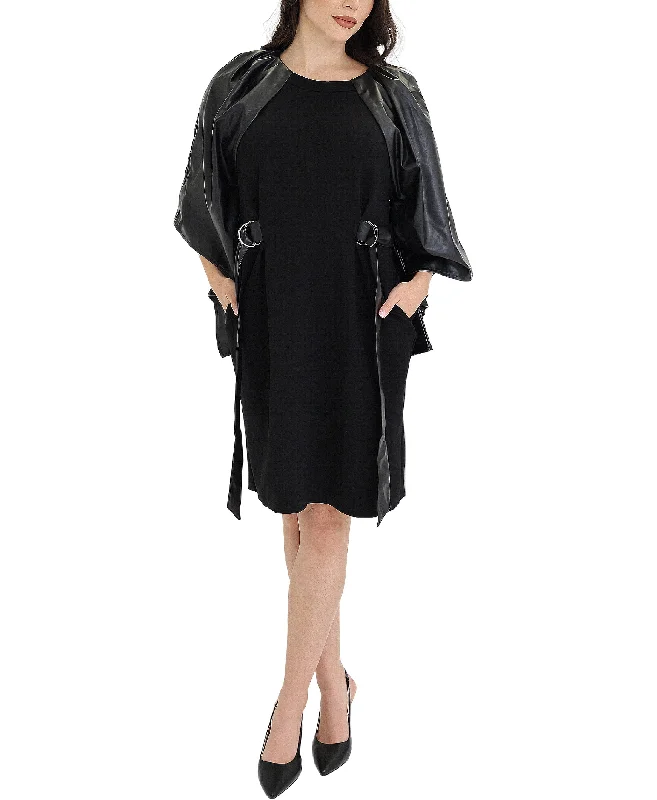 Casual And Casual Dress w/ Faux Leather Sleeves