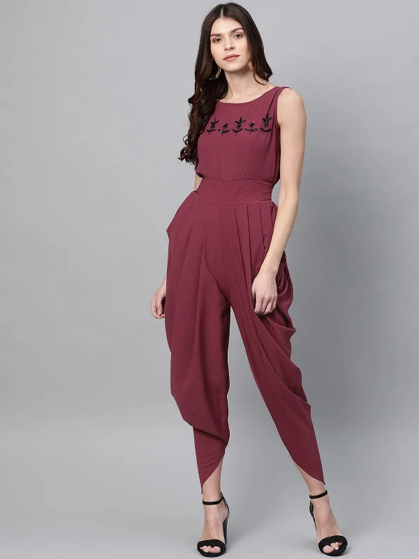 Sports Design Intricate Hand Embroidered Cowl Jumpsuit