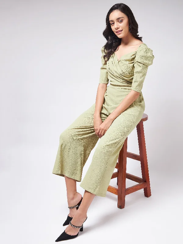 Celebrity Style Flaunt Yourself In Solid Pleated Jumpsuit With Vintage Sleeves