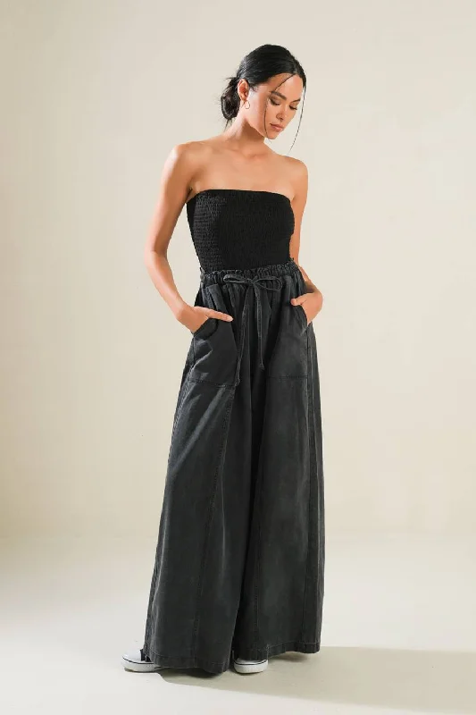 Relaxed Fit Wear BLACK TEA WITH YOU MIX MEDIA JUMPSUIT