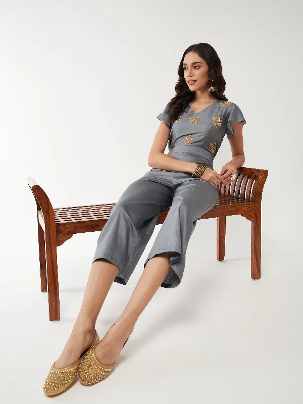Comfortable Lounge Wear Fusion Embroidered Jumspuit