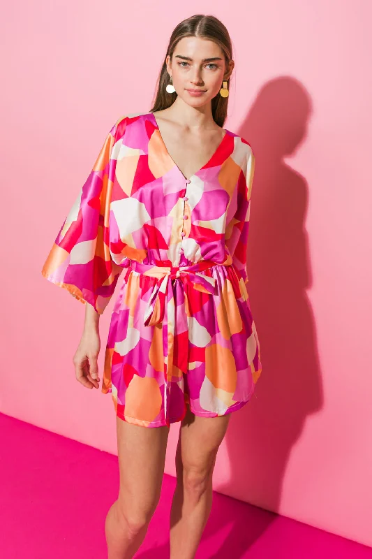 Unique Fashion OUT IN THE MIDDLE SATIN ROMPER