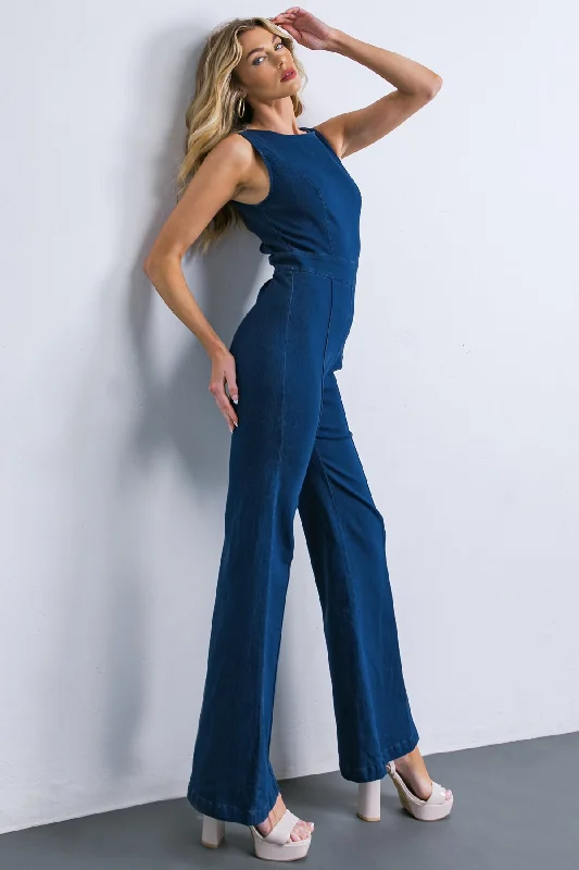 Cozy Chic Trends KISS AND WON'T TELL DENIM JUMPSUIT