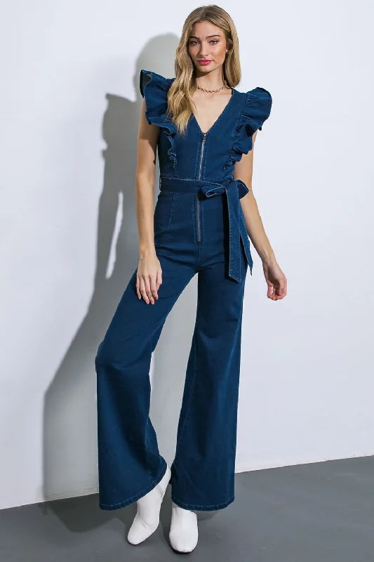 Mid-length Style RUNNING ON LOVE DENIM JUMPSUIT